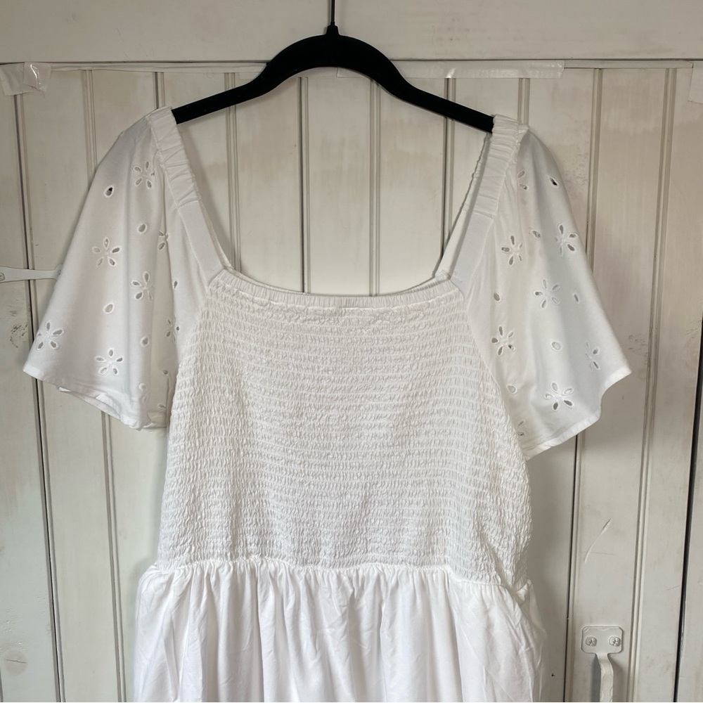 Beachlunchlounge White Smocked Eyelet Sleeve Midi Dress Large - Picture 3 of 11